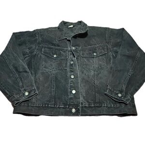 Vintage Saugatuck Denim Jacket Mens L Black Cotton Jean Trucker Casual Preppy